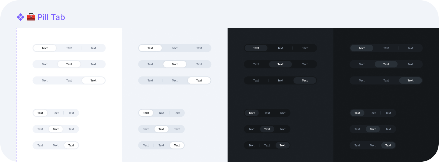 "Pill tab" component in multiple themes